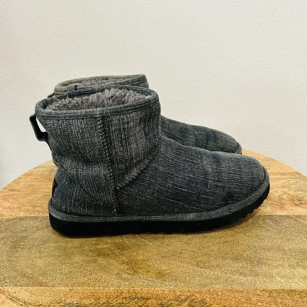 UGG Classic Mini boots in a medium washed denim fabric Men's size 10